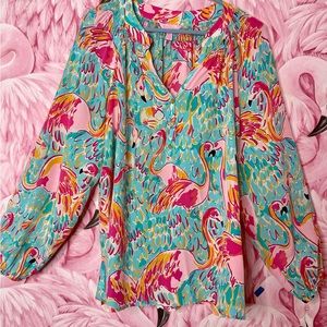 Lilly Pulitzer Silk Elsa  "Peel and Eat" Flamingo Print - Rare Grail! Size XL
